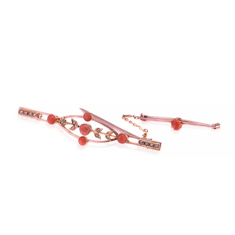 Antique coral and pearl brooch