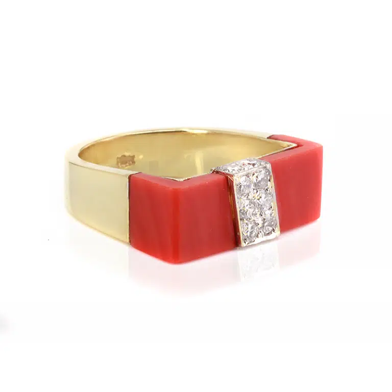 Vintage coral and diamond ring