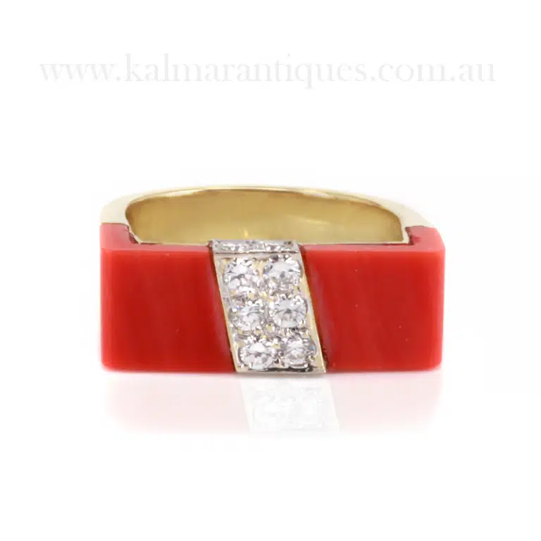 Coral and diamond ring