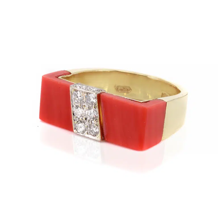 Coral and diamond ring