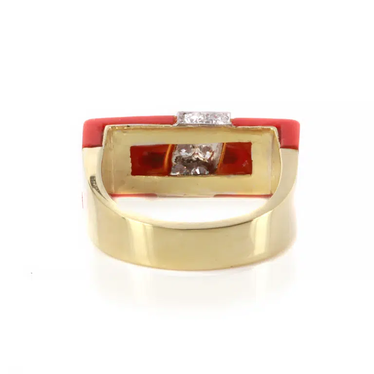 Coral and diamond ring