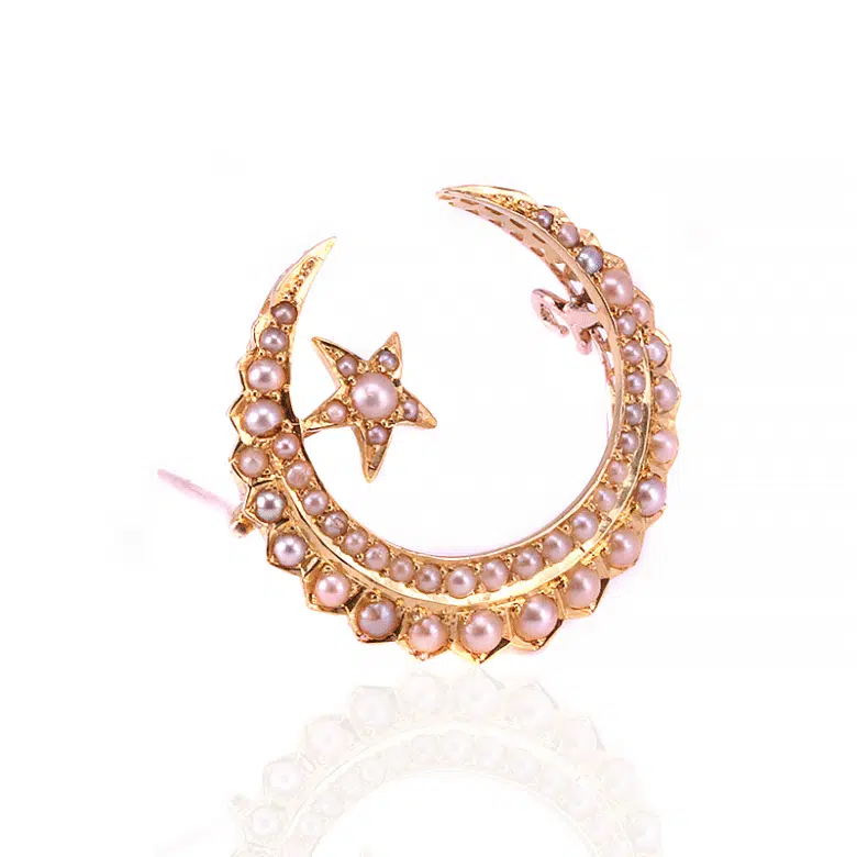 Antique crescent and star brooch