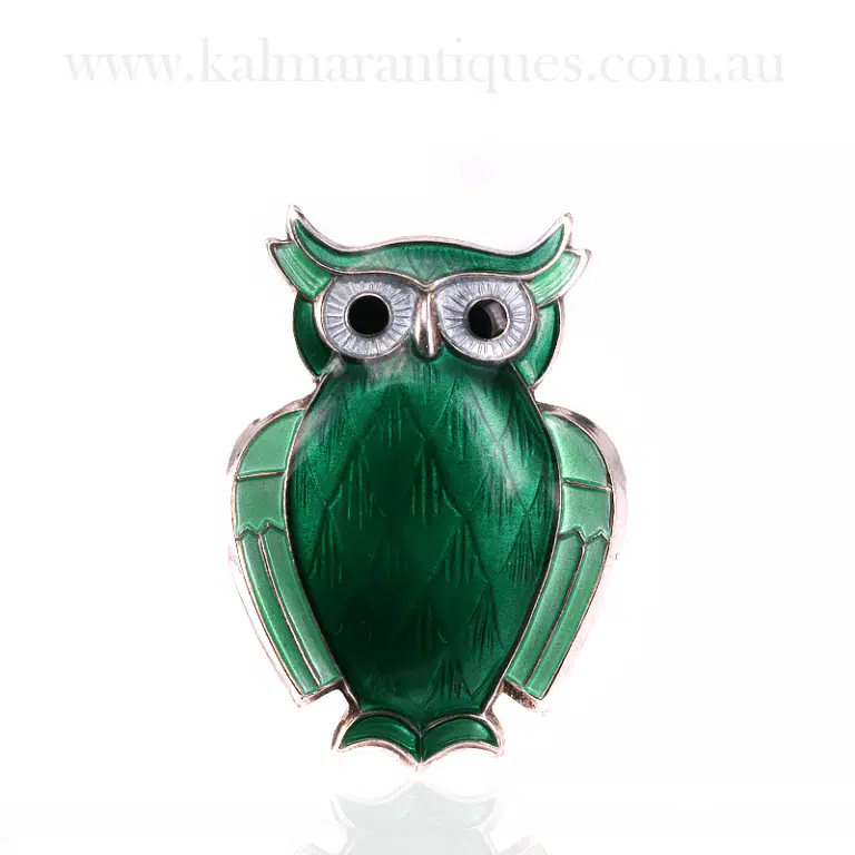 David Andersen vintage enamel owl brooch