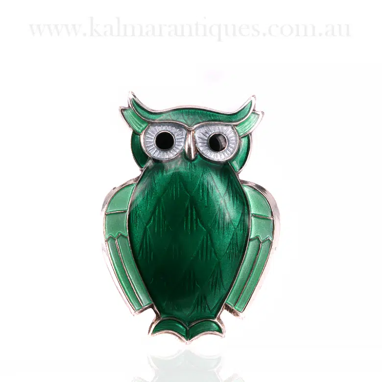 David Andersen vintage enamel owl brooch