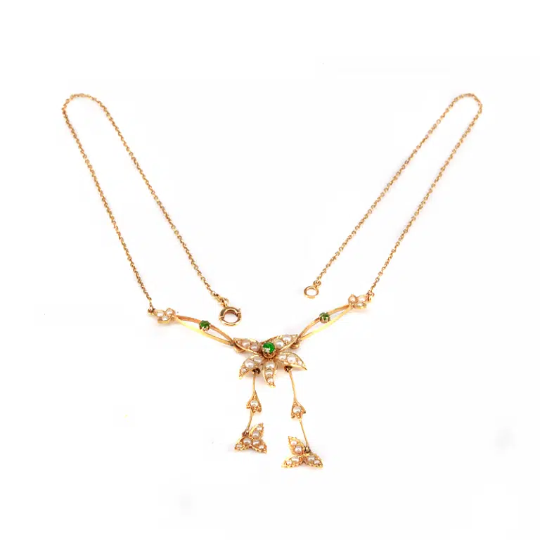 Antique demantoid garnet and pearl necklace