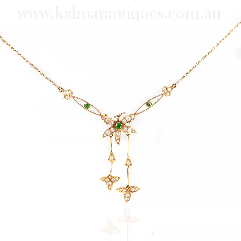 Antique demantoid garnet and pearl necklace