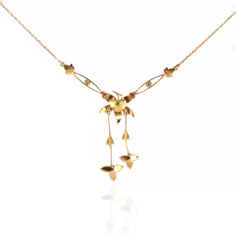 Antique demantoid garnet and pearl necklace