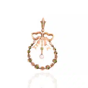 Antique demantoid garnet, pearl and enamel pendant