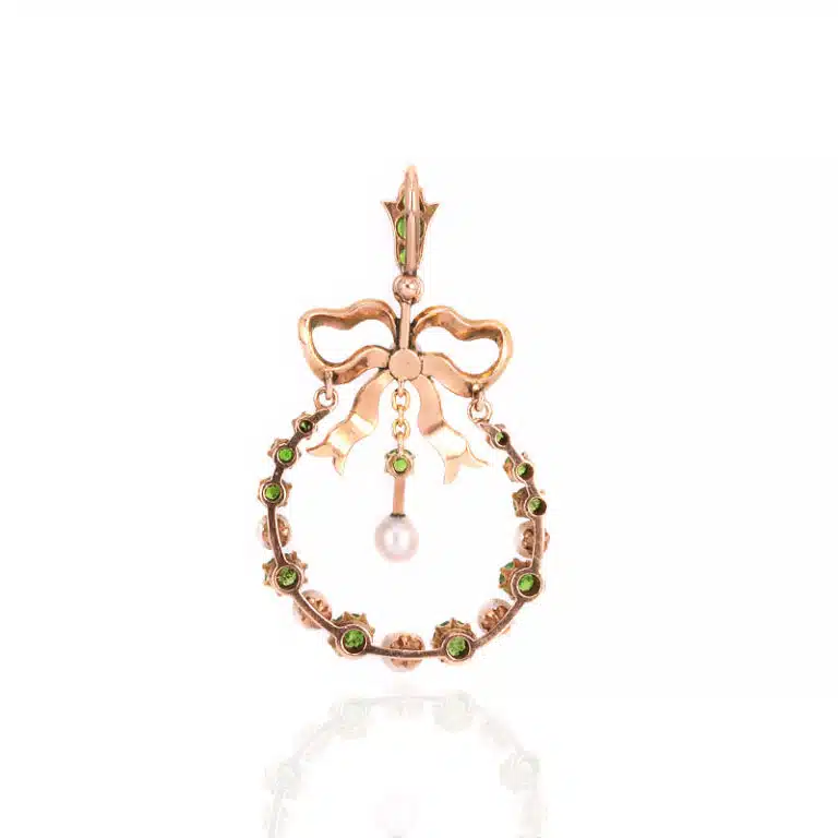 Antique demantoid garnet, pearl and enamel pendant