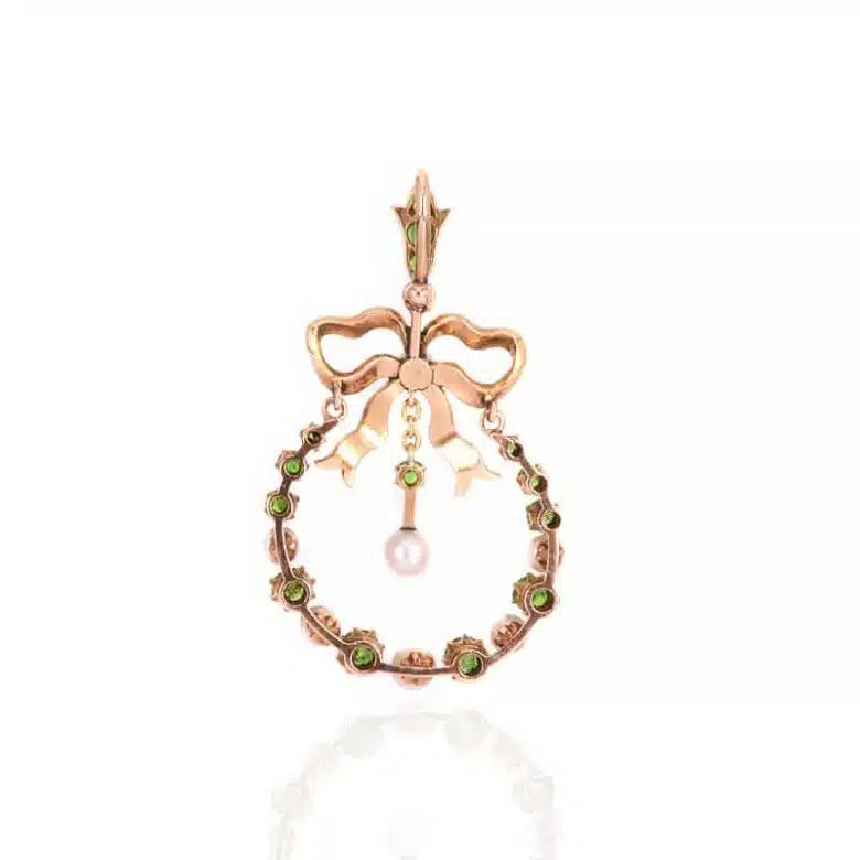 Antique demantoid garnet, pearl and enamel pendant