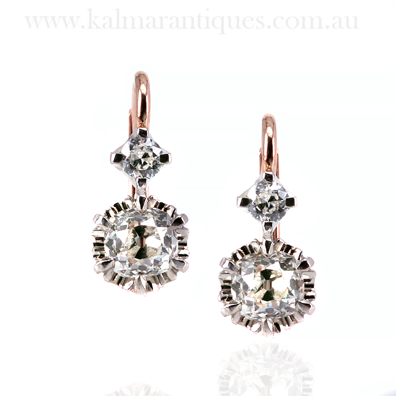 Antique style earrings set with antique diamonds by Kalmar Antiques