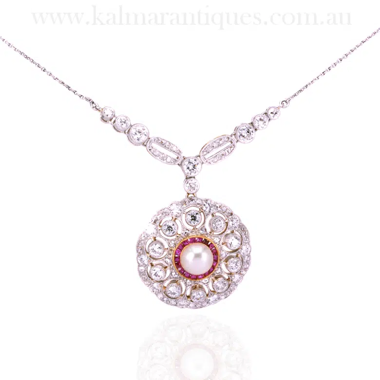 Art Deco ruby and diamond necklace