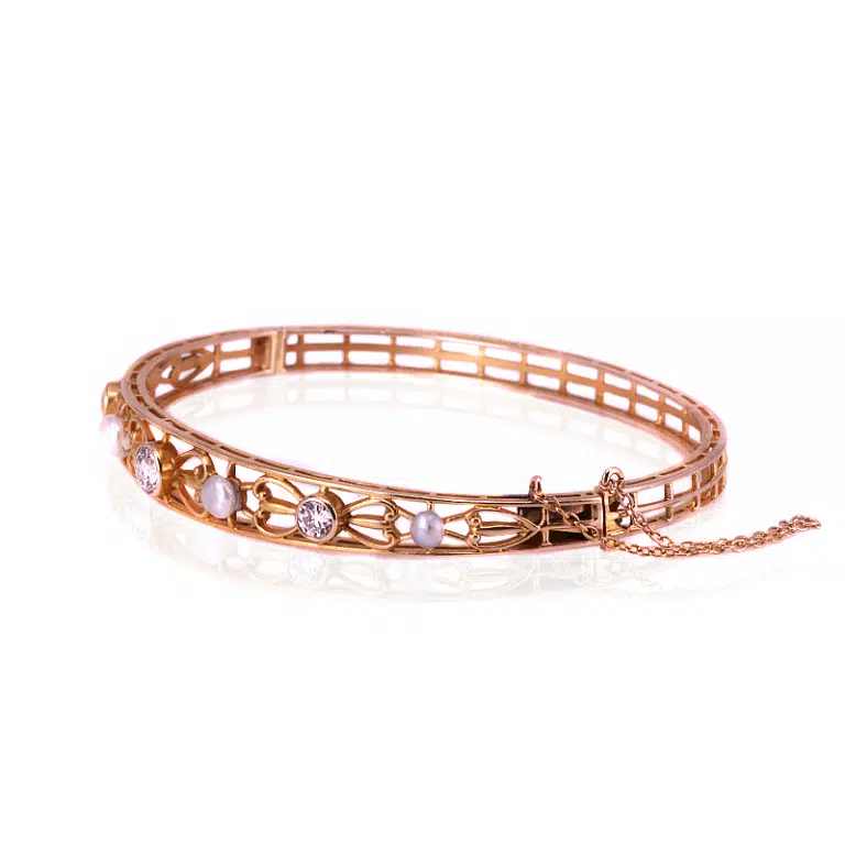 Antique diamond and pearl bangle made in 1915