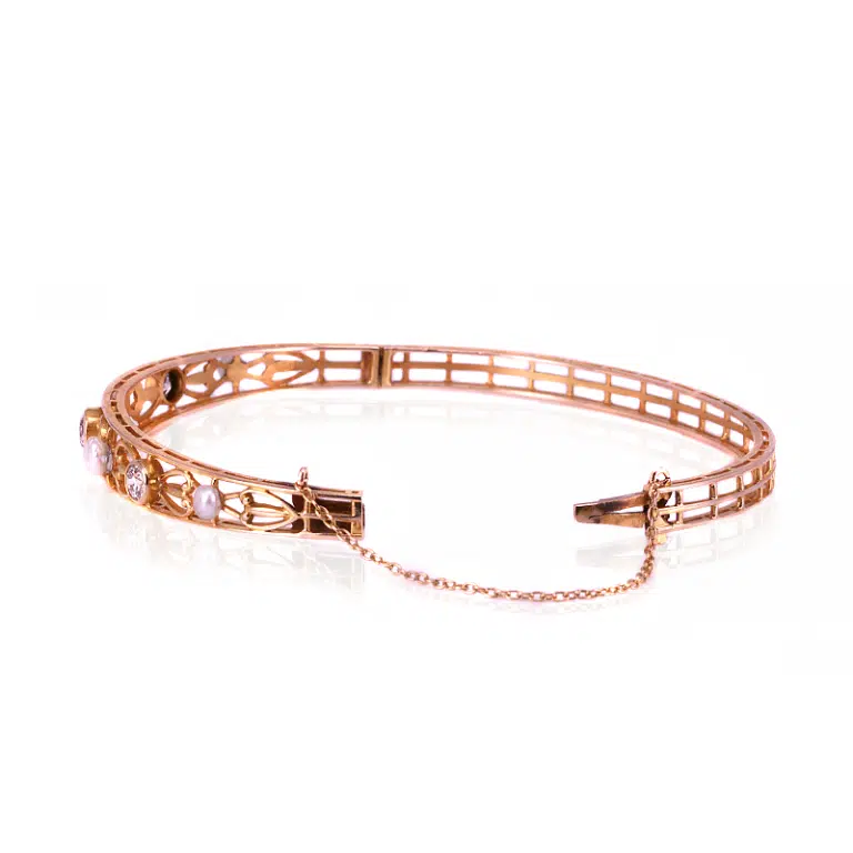 Antique diamond and pearl bangle