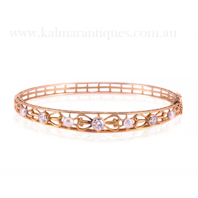 Antique diamond and pearl bangle