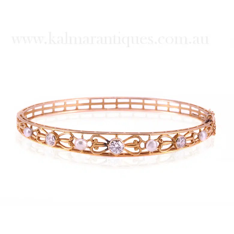 Antique diamond and pearl bangle