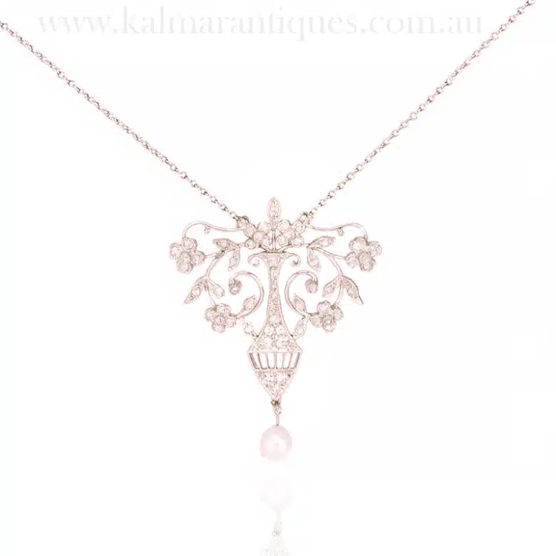 Art Deco diamond and pearl necklace