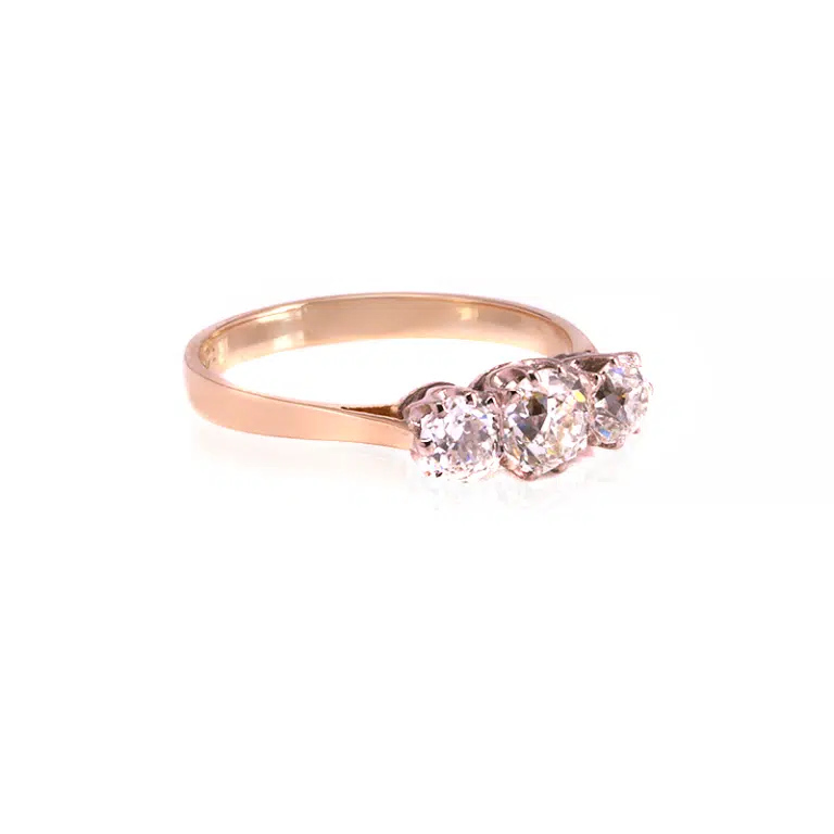 Art Deco 3 stone diamond engagement ring