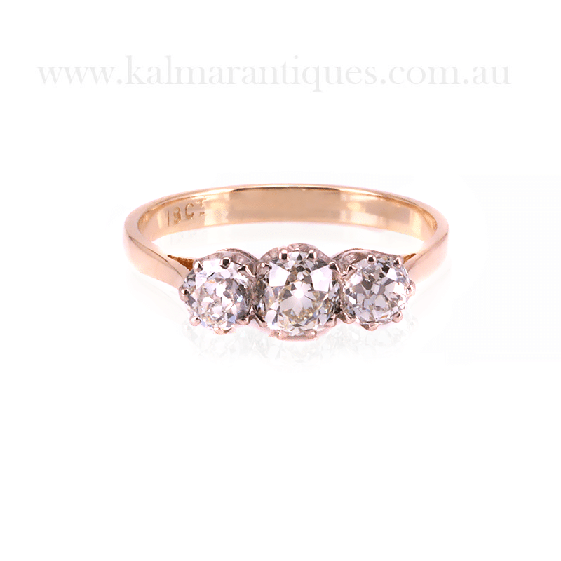Art Deco 3 stone diamond engagement ring