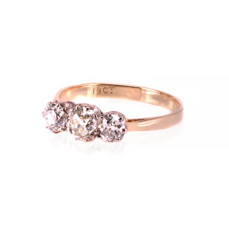 Art Deco 3 stone diamond engagement ring
