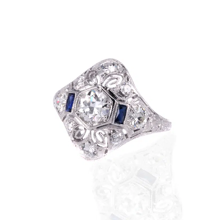 Art Deco diamond ring set with sapphires