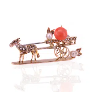 antique donkey and cart brooch