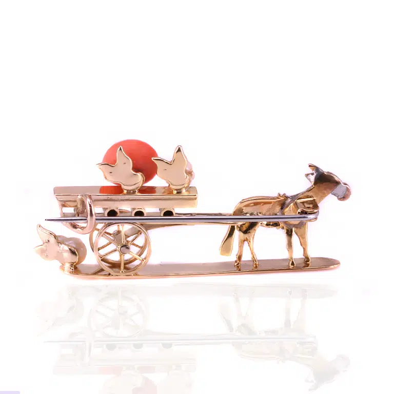 antique donkey and cart brooch