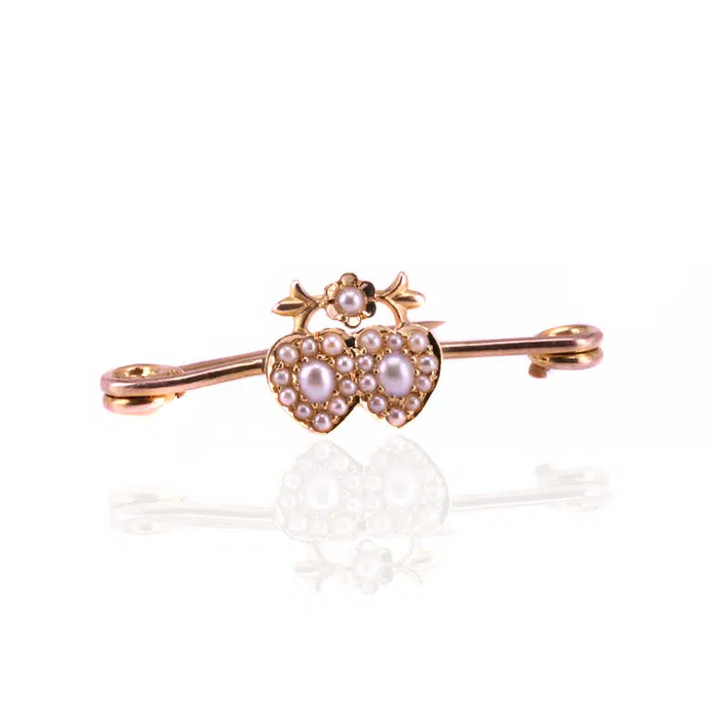 Antique double heart brooch