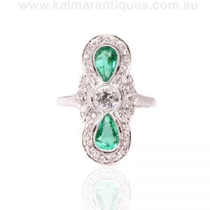 Art Deco emerald and diamond ring hand made in platinum in the 1920's