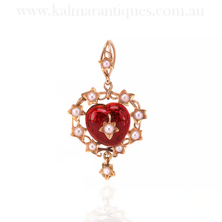 Antique enamel and pearl pendant