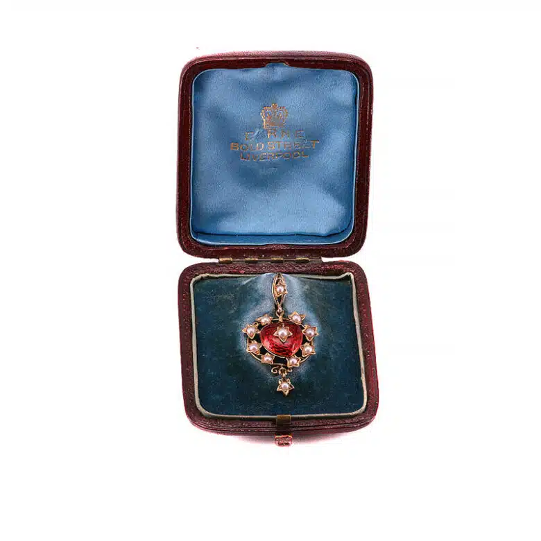 Antique enamel and pearl pendant