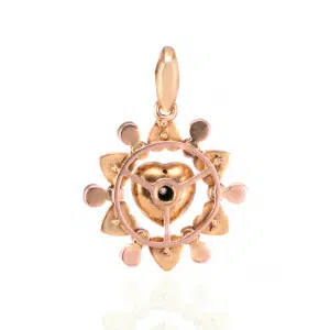 Antique guilloché enamel diamond and pearl pendant