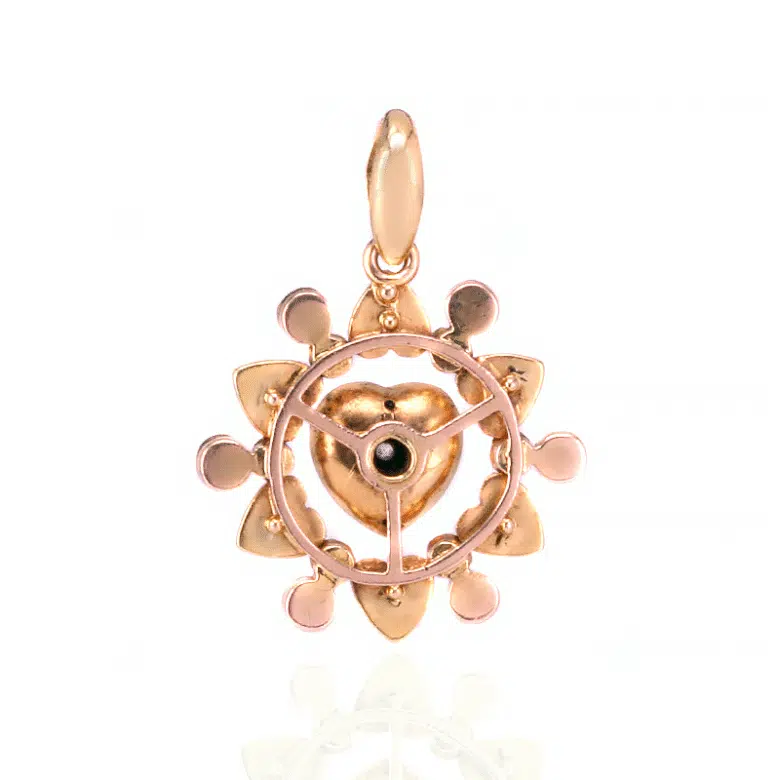 Antique guilloché enamel diamond and pearl pendant