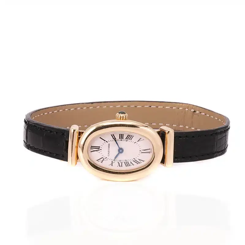 Historic vintage Cartier Baignoire watch showcasing its signature elongated oval case design