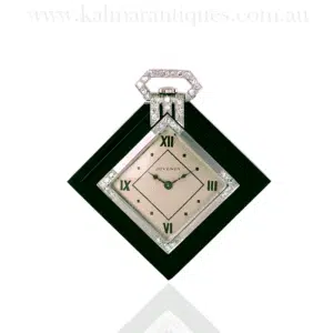 Exquisite Art Deco Onyx & Diamond Juvenia Pocket Watch