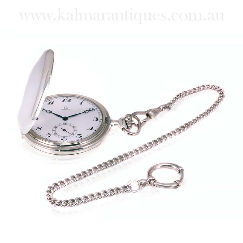 Antique Omega pocket watch and chain with rare Omega hands