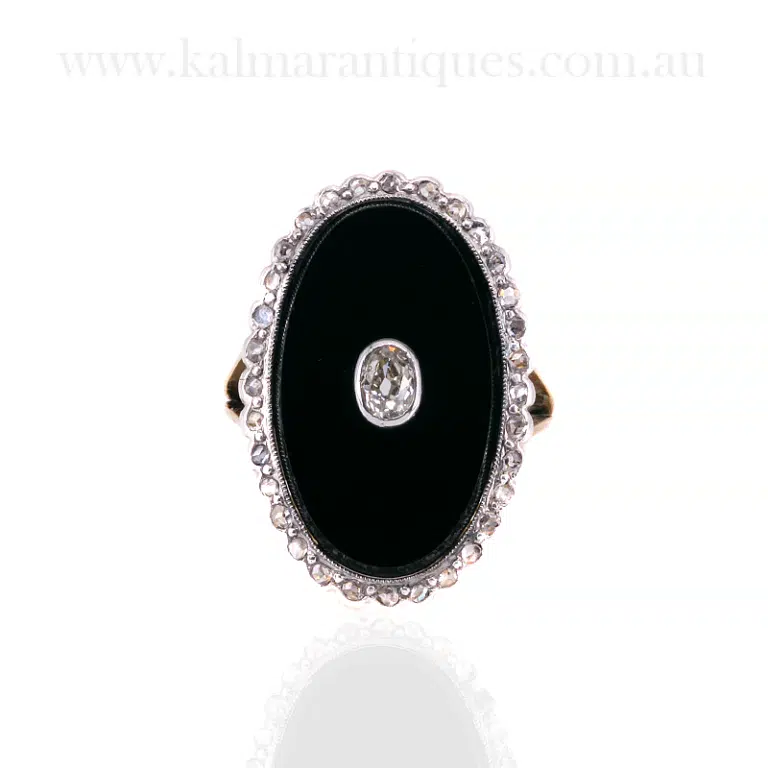 Onyx and diamond Art Deco ring