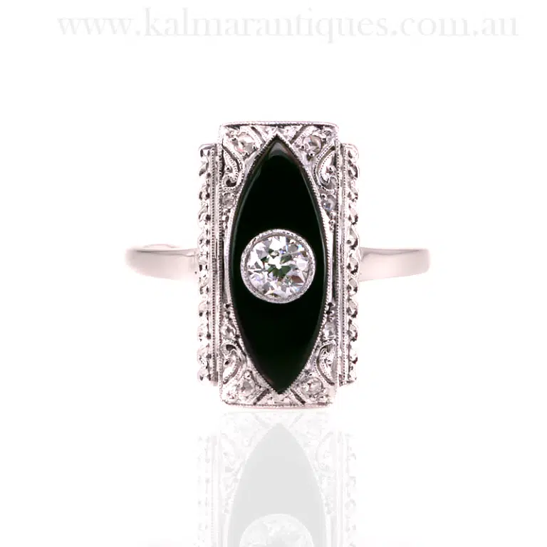 Exquisite 1920's Onyx and Diamond Ring