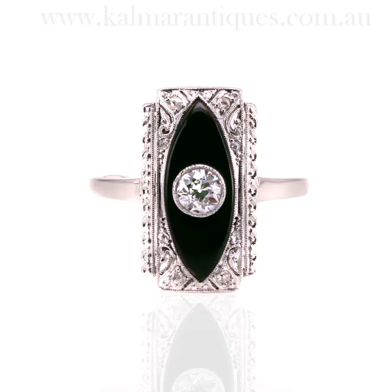 Exquisite 1920's Onyx and Diamond Ring