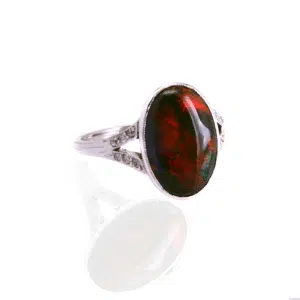 Art Deco Lightning Ridge black opal and diamond ring