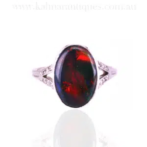 Lightning Ridge black opal and diamond ring