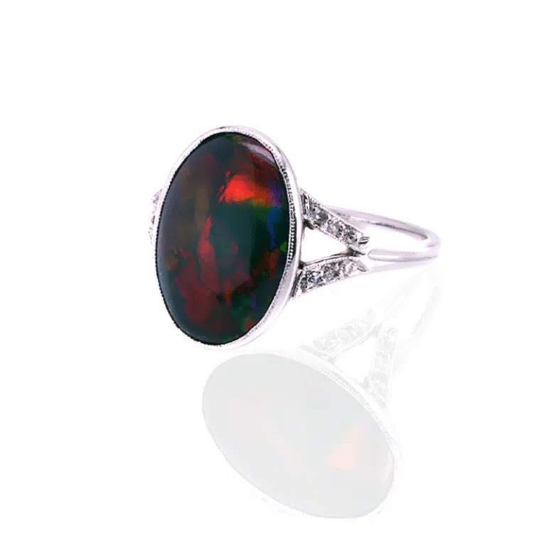 Lightning Ridge black opal and diamond ring