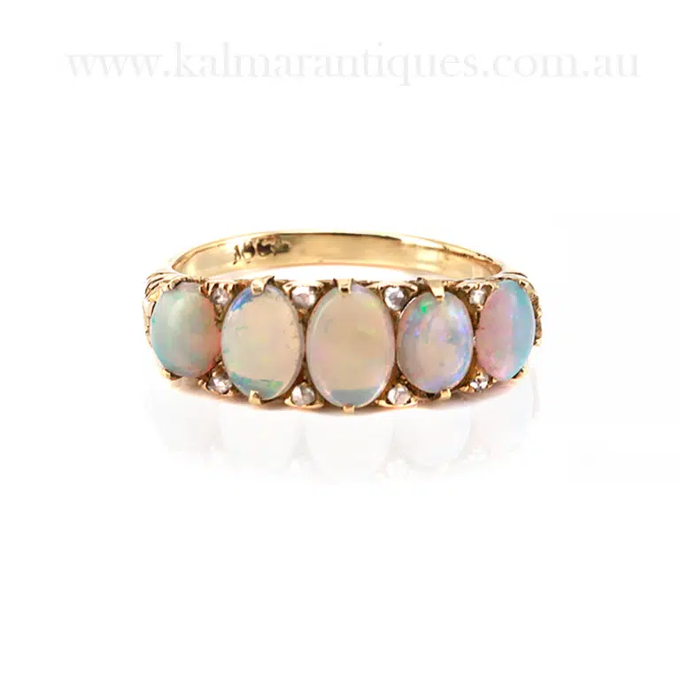 Antique opal and rose cut diamond ring