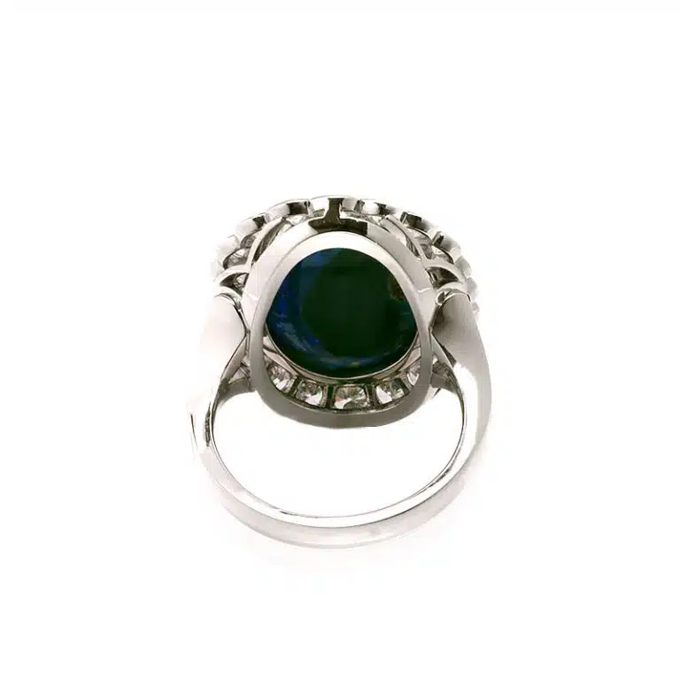 Lightning Ridge black opal and diamond cluster ring