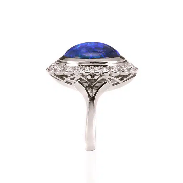 Lightning Ridge black opal and diamond cluster ring