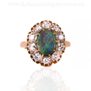 Antique black opal and diamond ring