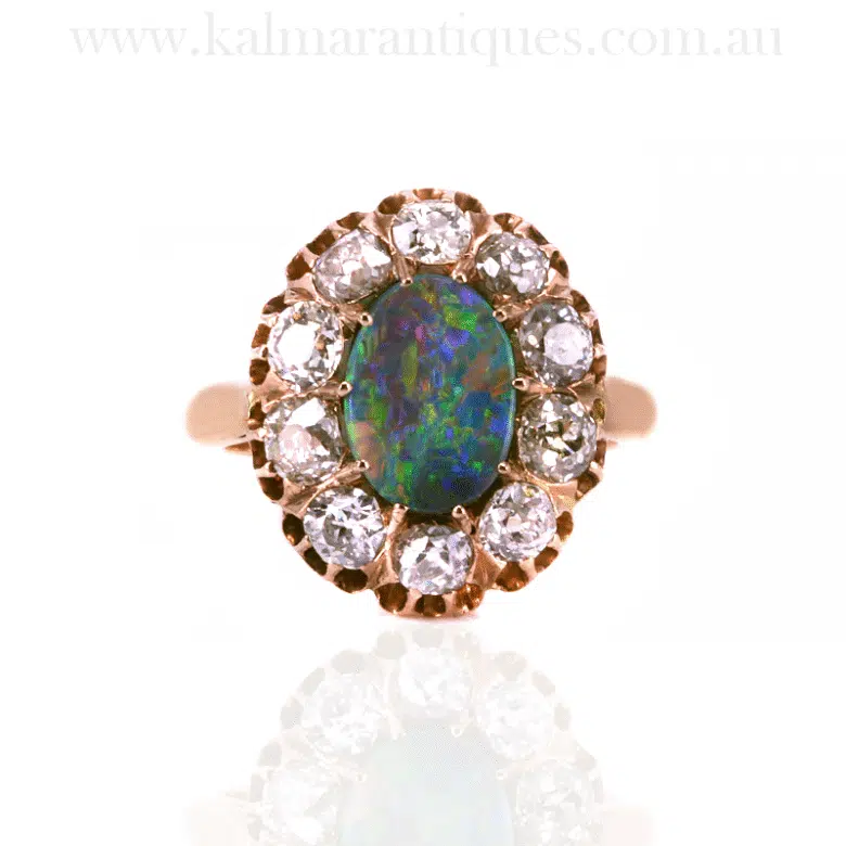Antique black opal and diamond ring
