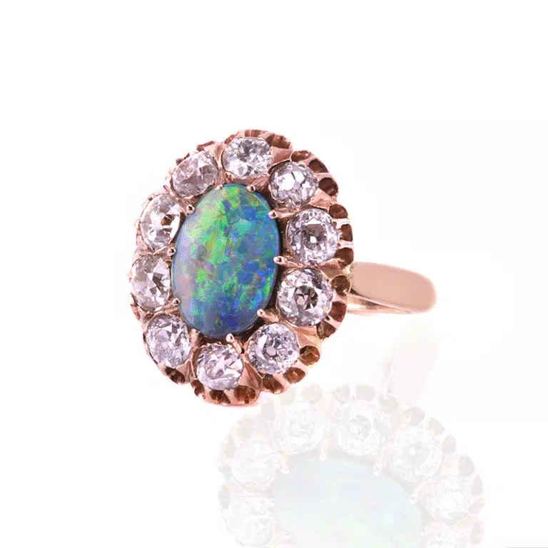 Antique black opal and diamond ring