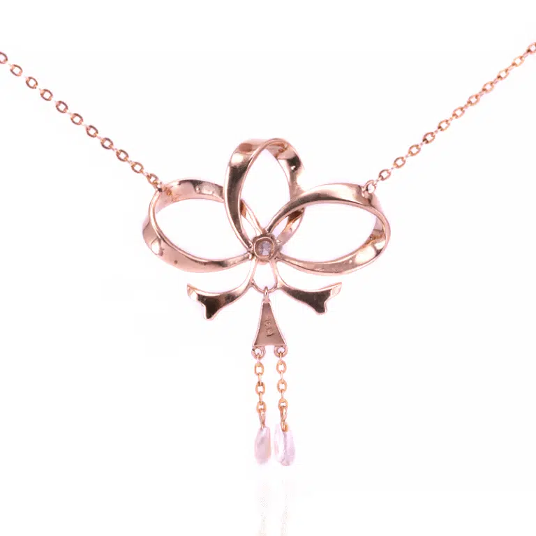 Antique diamond and pearl bow necklace