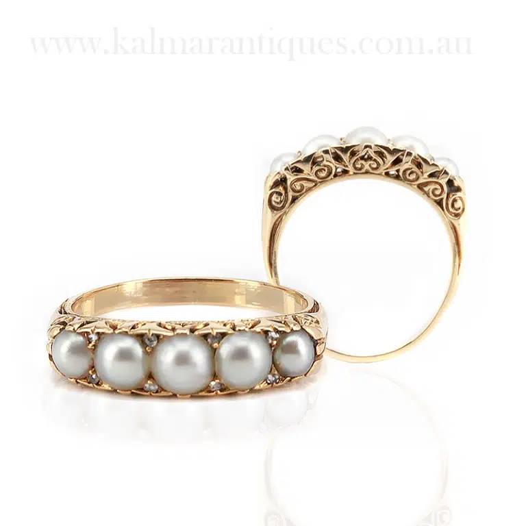 Antique pearl and diamond ring